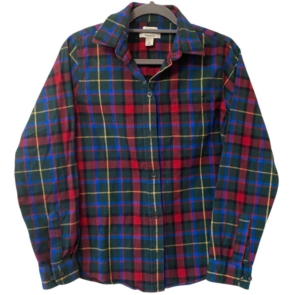 L.L. BEAN Plaid Cotton Relaxed Fit Button Down Long Sleeve Over Shirt